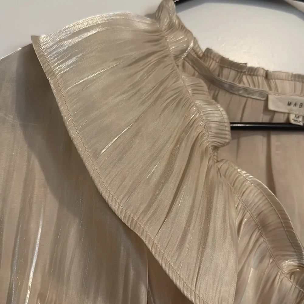 Elegant Cream Champagne Ruffle Blouse - Picture 6 of 9